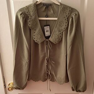 Adrianna Papell Sage Green Eyelet Blouse